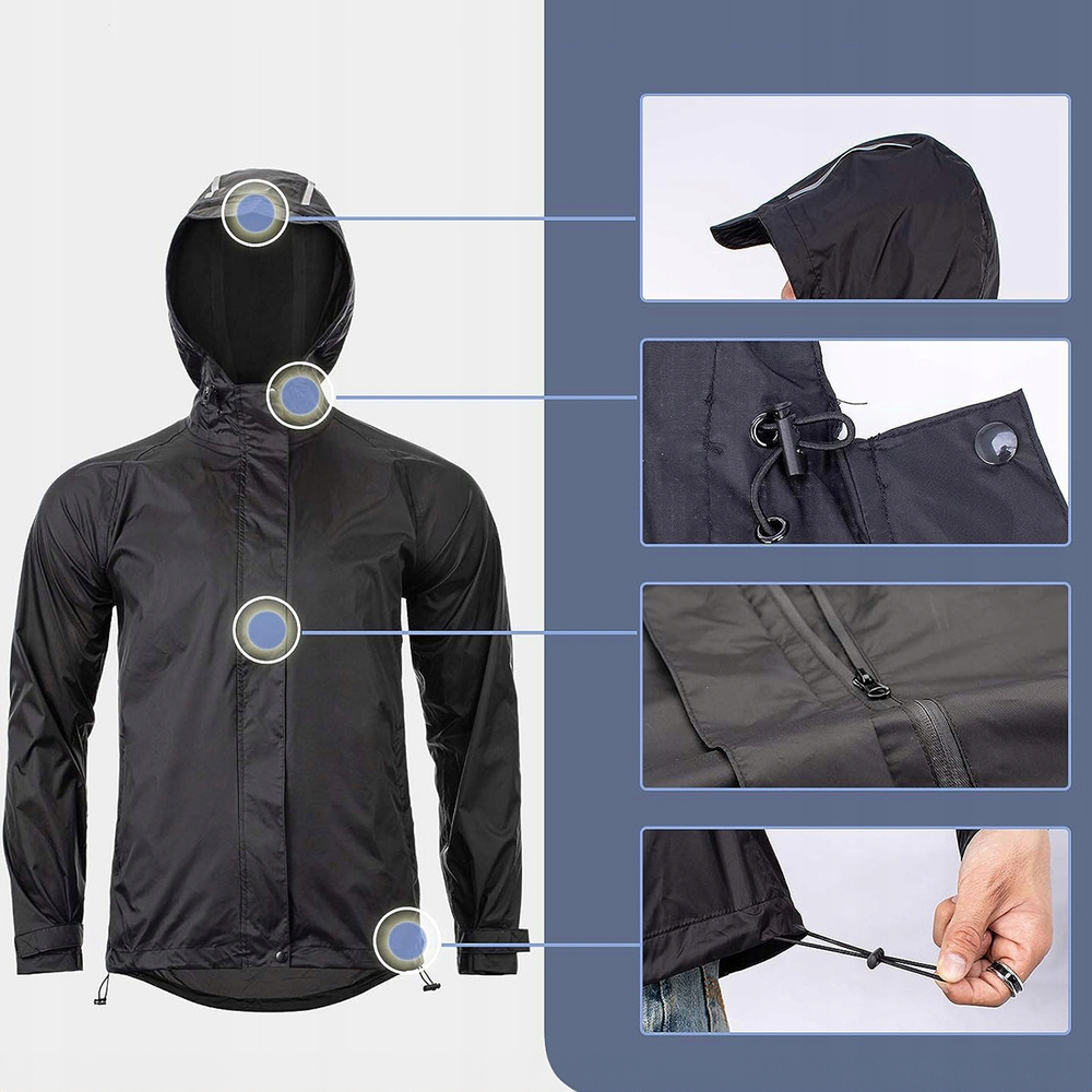 Rockbros YPY013BKL Breathable Windproof Rain Jacket, Size L, Black