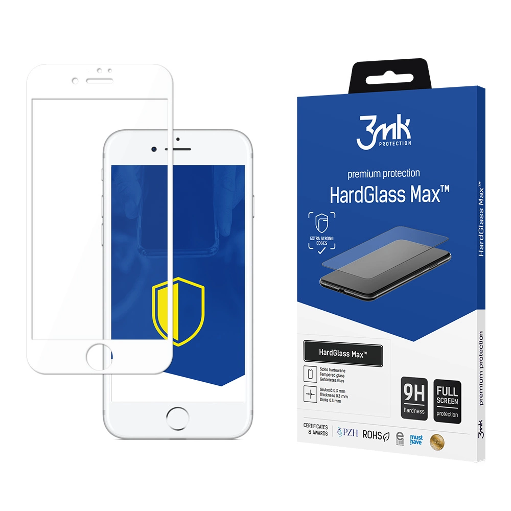 Apple iPhone 8 / 7 / SE (2020) (2022) 4.7" 3MK HardGlass Max 5D Tempered Glass Screen Protector, White Frame |...