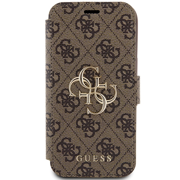 Apple iPhone 15 6.1\" Guess 4G Metal Logo Book Case Cover, Brown