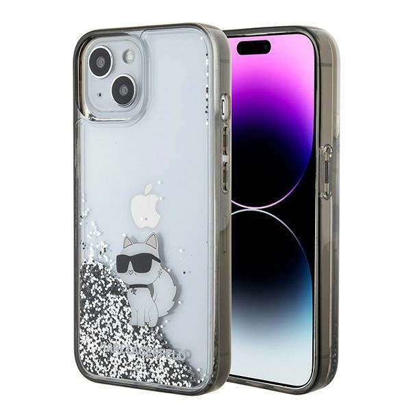 Apple iPhone 15 6.1'' Karl Lagerfeld Liquid Glitter Choupette Cover Case, Transparent | Чехол Кейс...
