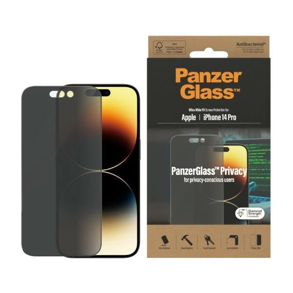 PanzerGlass Ultra-Wide Fit Antibakteriāls aizsargstikls iPhone 14 Pro tālrunim ar aizsargstiklu | Antibacterial...
