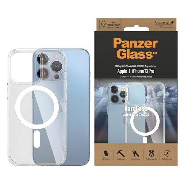 PanzerGlass HardCase ar MagSafe antibakteriālo militāro sertifikātu korpuss iPhone 13 Pro - caurspīdīgs | with...