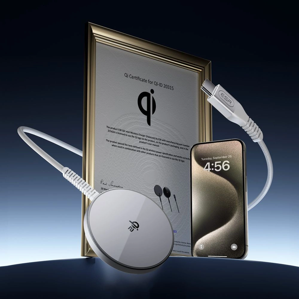 ESR Halolock Qi2 Mini Wireless Charger 15W with MagSafe - серебристый