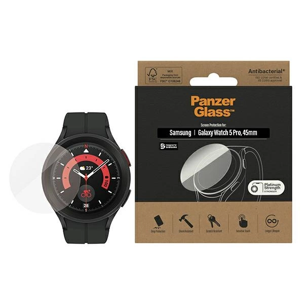 Antibakteriāls PanzerGlass aizsargstikls priekš Samsung Galaxy Watch Classic 5 Pro 45 mm | Antibacterial Screen...