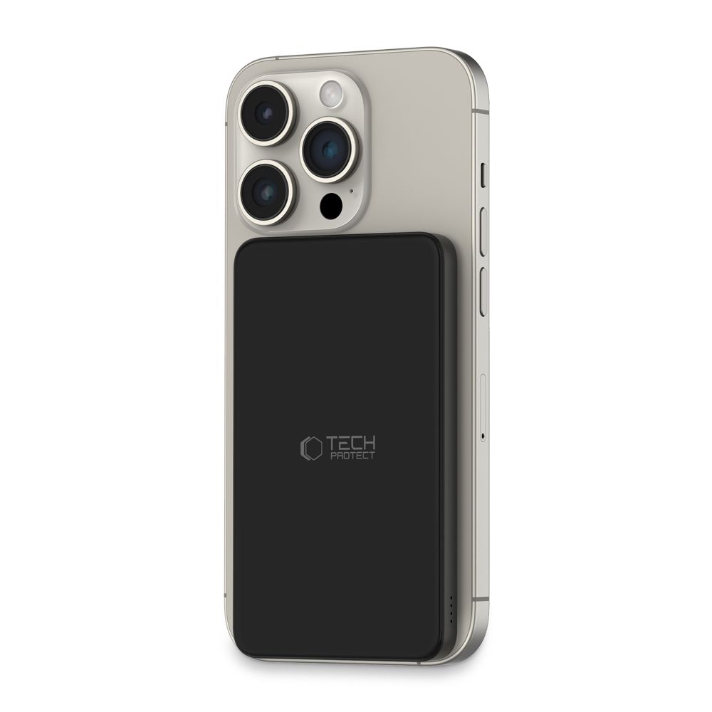 Tech-Protect LifeMag PB9 Powerbank ar MagSafe 5000mAh 15W USB-C / Lightning pieslēgvietām - melns + kabelis | with...