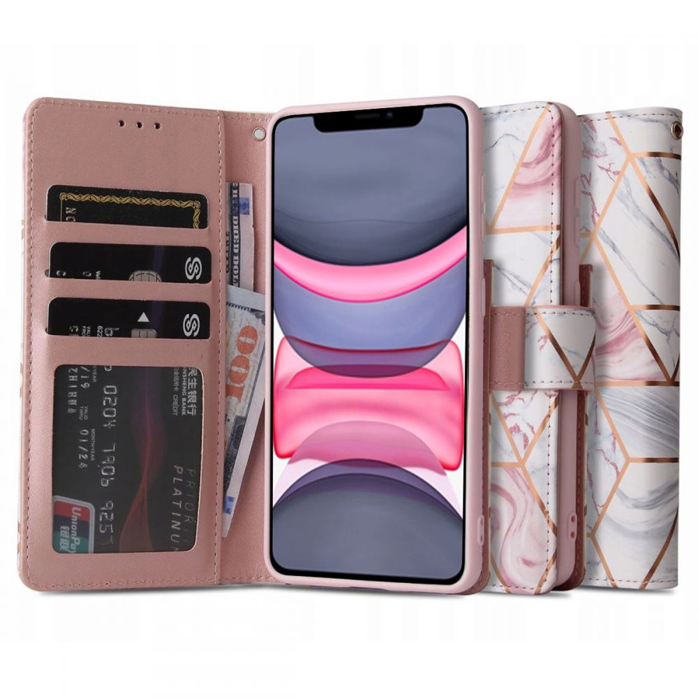 Apple iPhone 11 6.1'' Tech-Protect Wallet Book Case Cover, Pink and White | Чехол для Телефона...