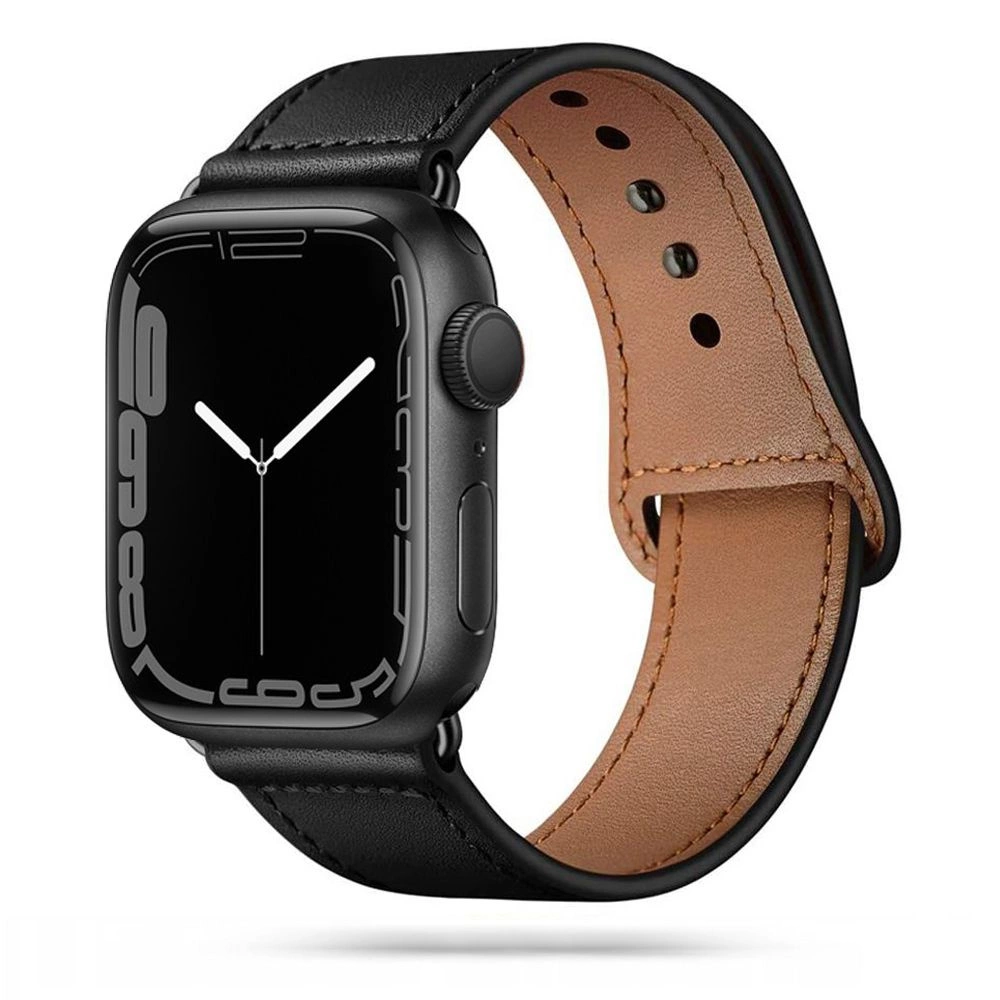 Tech-Protect LeatherFit siksniņa Apple Watch 4 / 5 6 7 8 9 SE Ultra 1 2 (42/44/45/49 mm) - Melna | Strap for Black