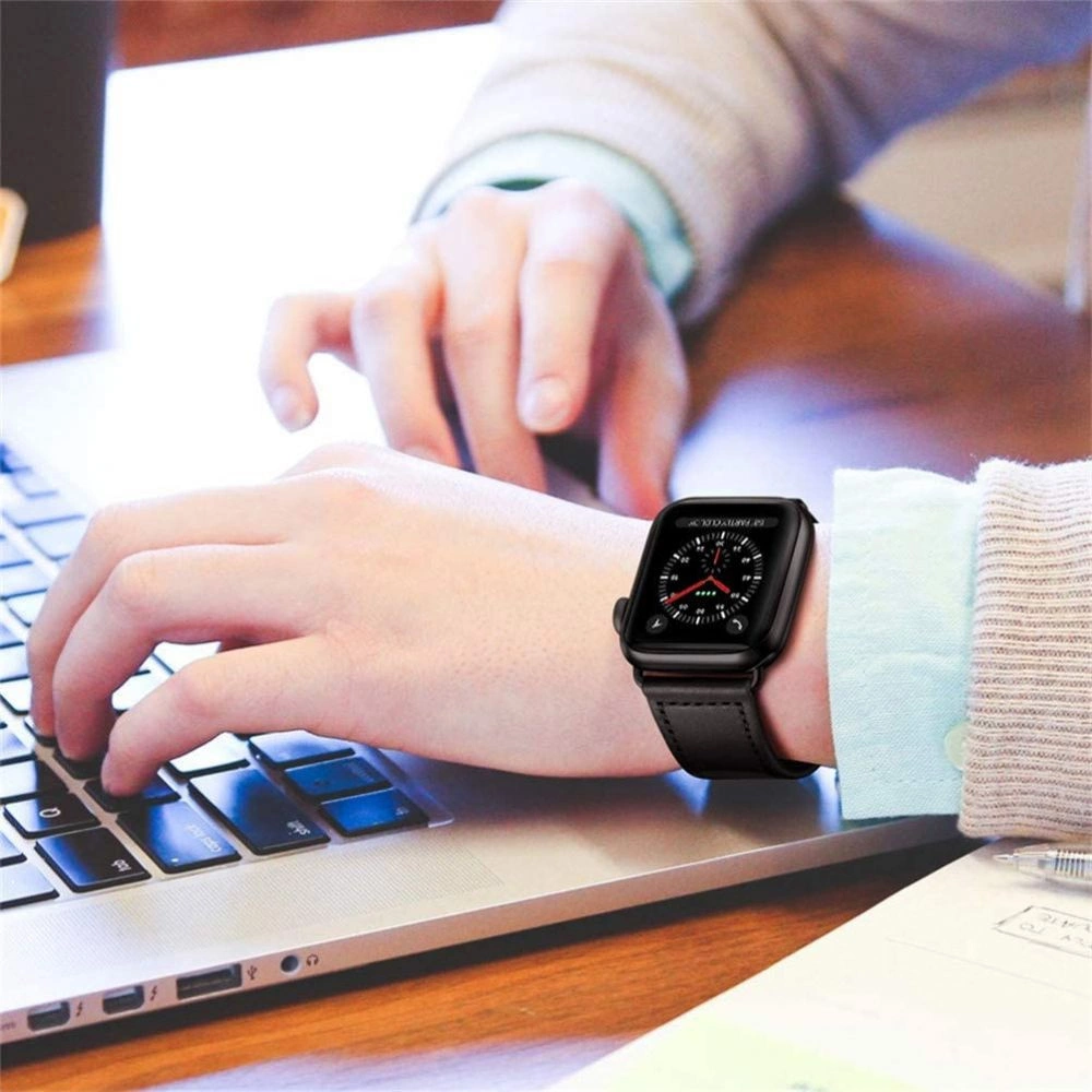Tech-Protect LeatherFit siksniņa Apple Watch 4 / 5 6 7 8 9 SE Ultra 1 2 (42/44/45/49 mm) - Melna | Strap for Black