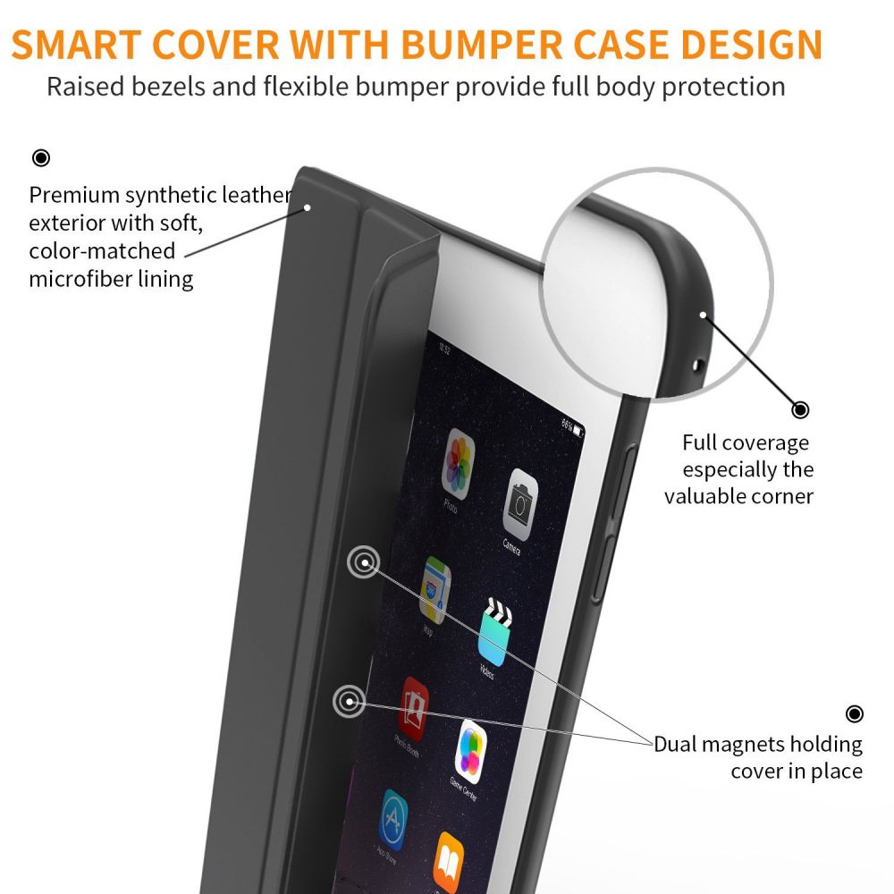 Apple iPad 9.7\" (2017 / 2018) A1822 A1893 Trifold Tech-Protect SmartCase Protective Cover Case, Black | Чехол...