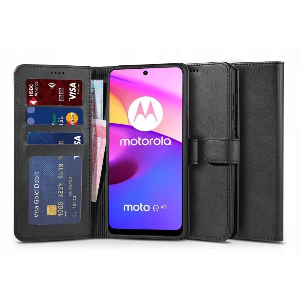 Motorola Moto E20 / E30 / E40 Tech-Protect Wallet Book Case Cover, Black