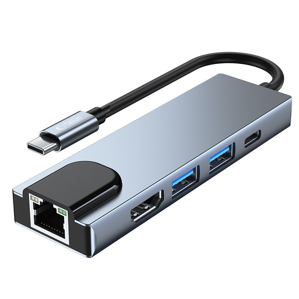 USB-C хаб Tech-Protect V3 5in1 с HDMI и RJ45, серый