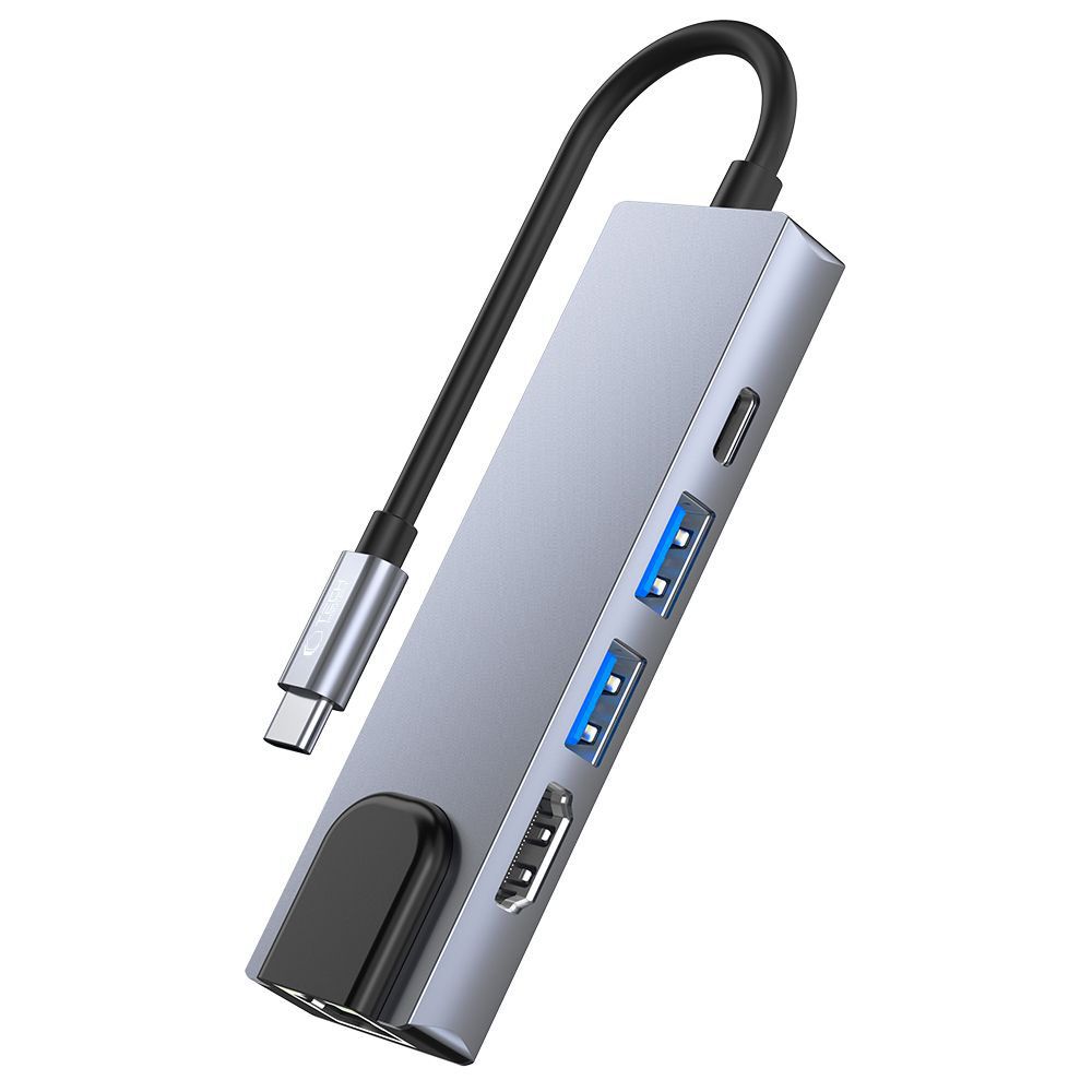 USB-C хаб Tech-Protect V3 5in1 с HDMI и RJ45, серый