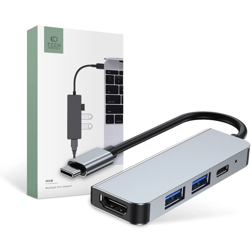 USB-C хаб Tech-Protect V2 4in1 (USB-A / USB-C / HDMI), серый