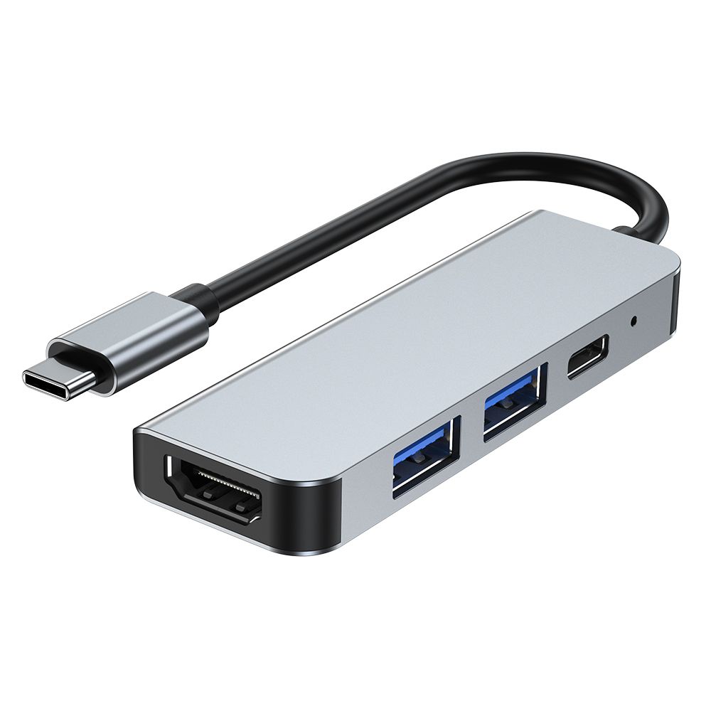 Tech-Protect V2 4in1 USB-C centrmezgls (USB-A / USB-C / HDMI), pelēks
