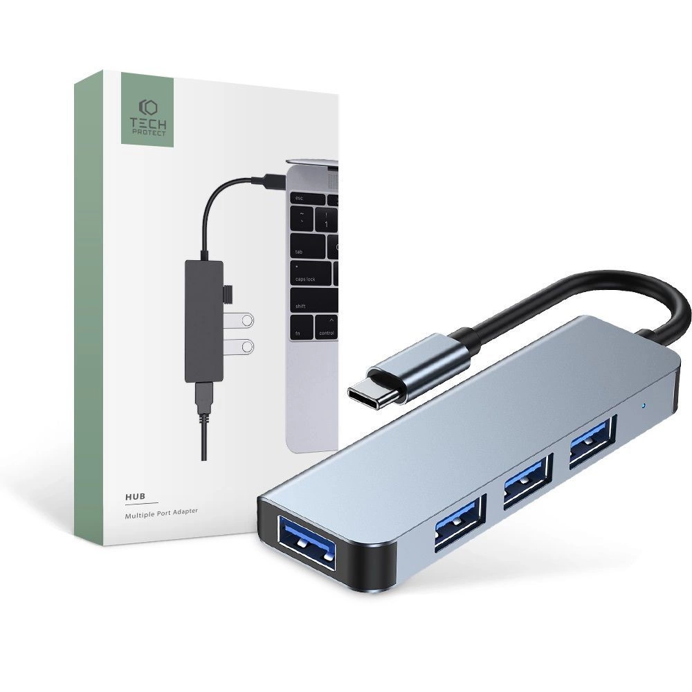 USB-C хаб Tech-Protect V1 4in1 (3x USB-A 2.0 / 1x USB-A 3.0), серый