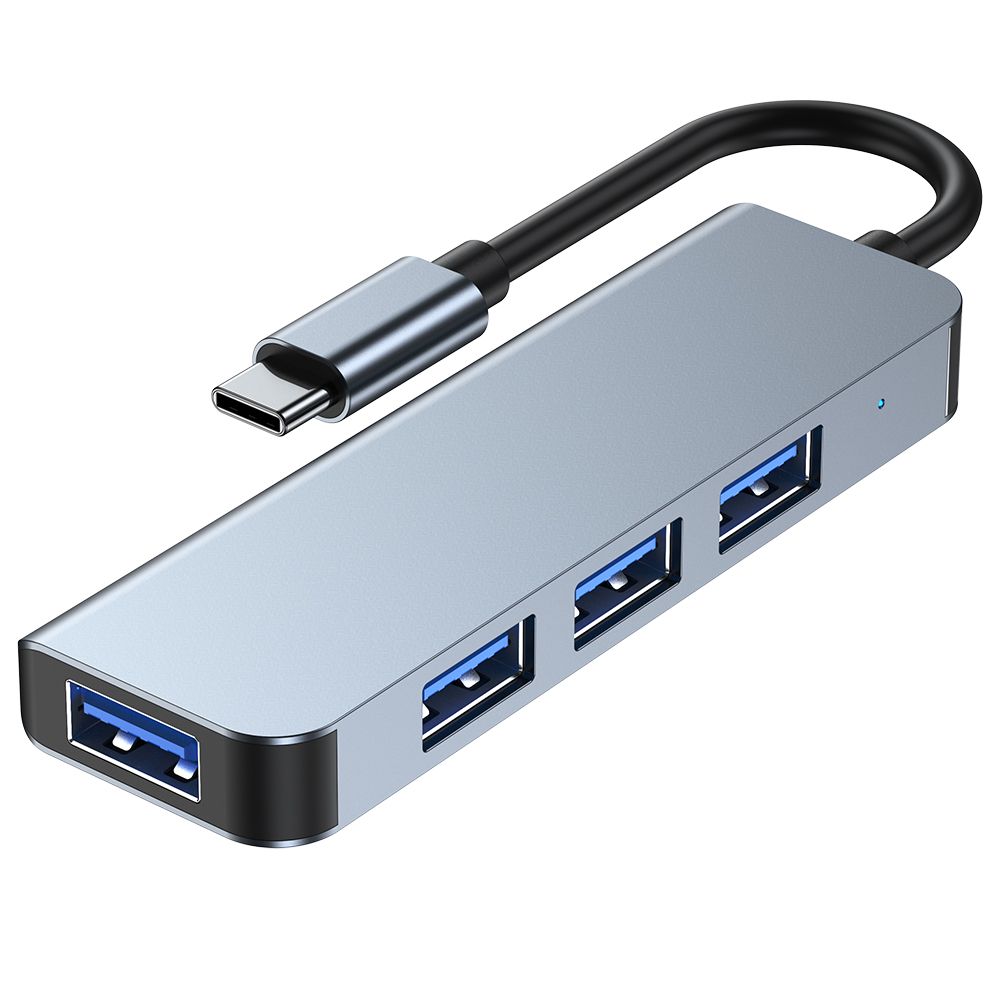 Tech-Protect V1 4in1 USB-C centrmezgls (3x USB-A 2.0 / 1x USB-A 3.0), pelēks