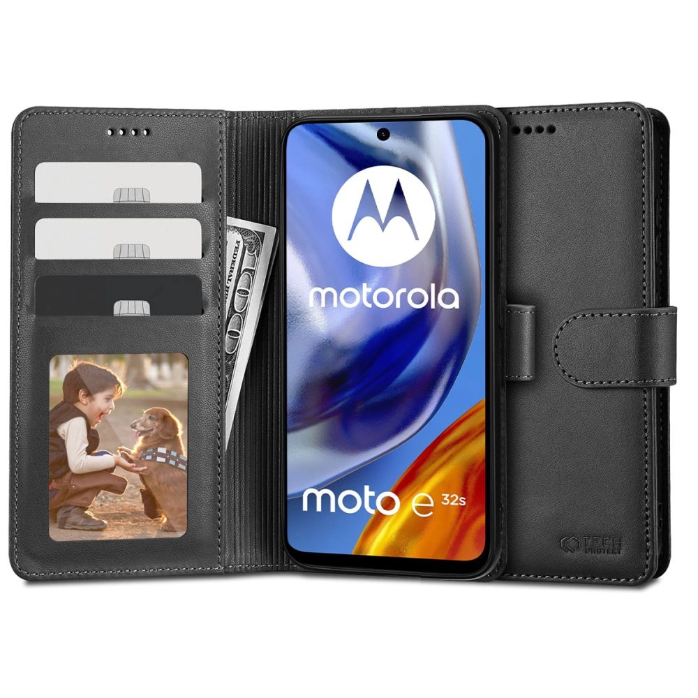 Motorola Moto G22 / E32 / E32S Tech-Protect Wallet Book Case Cover, Black