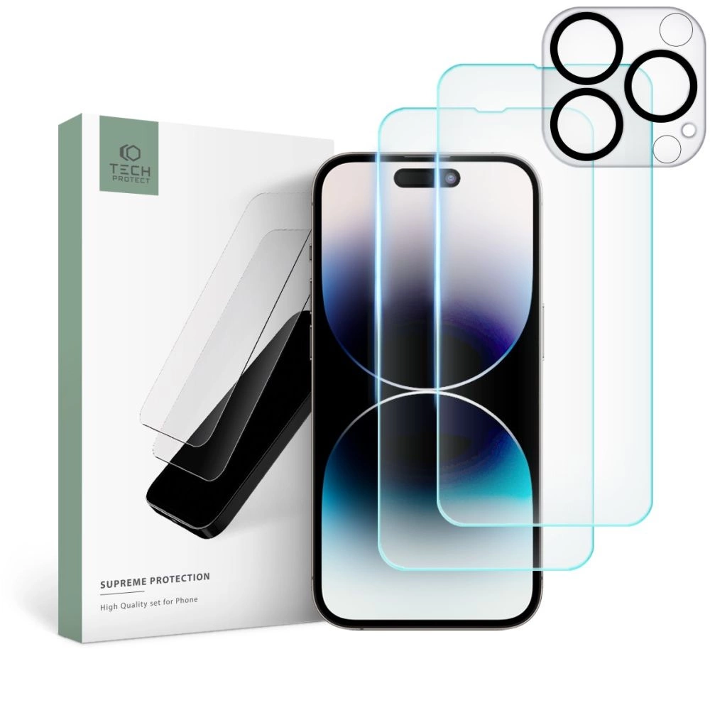 Apple iPhone 14 Pro 6.1'' Tech-Protect Supreme Tempered Glass 2x + Camera Glass | Ekrāna Aizsargstikls 2 gab. +...