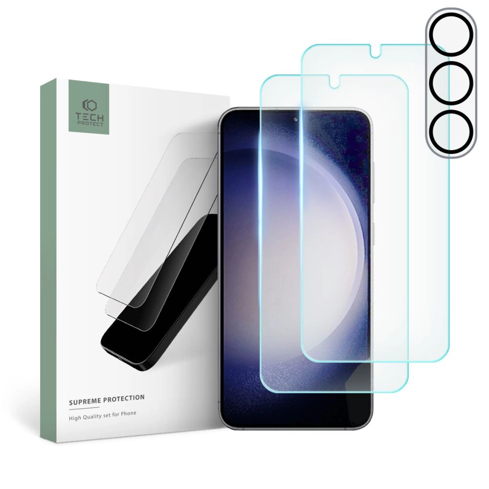 Samsung Galaxy S23 (SM-S911) Tech-Protect Supreme Tempered Glass 2x + Camera Glass | Ekrāna Aizsargstikls 2 gab. +...