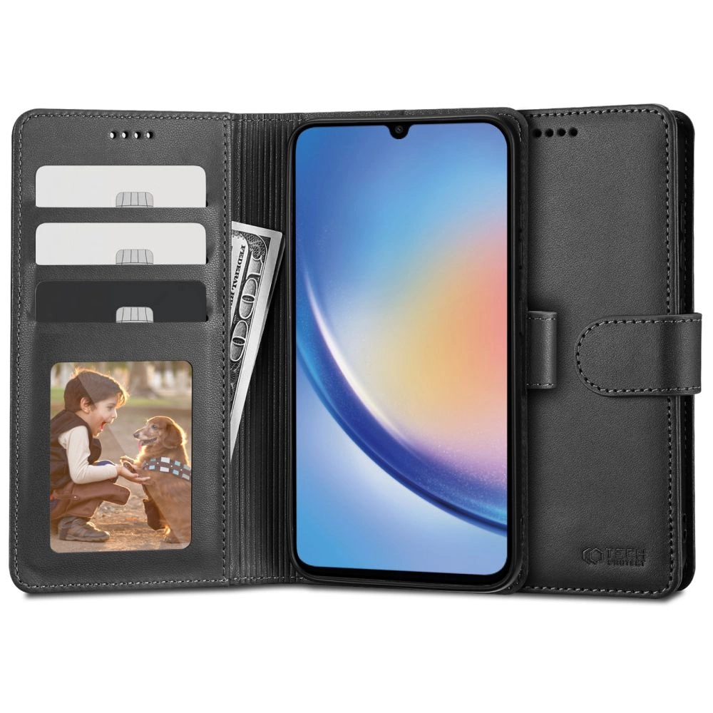 Samsung Galaxy A34 (SM-A346) Tech-Protect Wallet Book Case Cover, Black | Telefona Vāciņš Maciņš Apvalks...