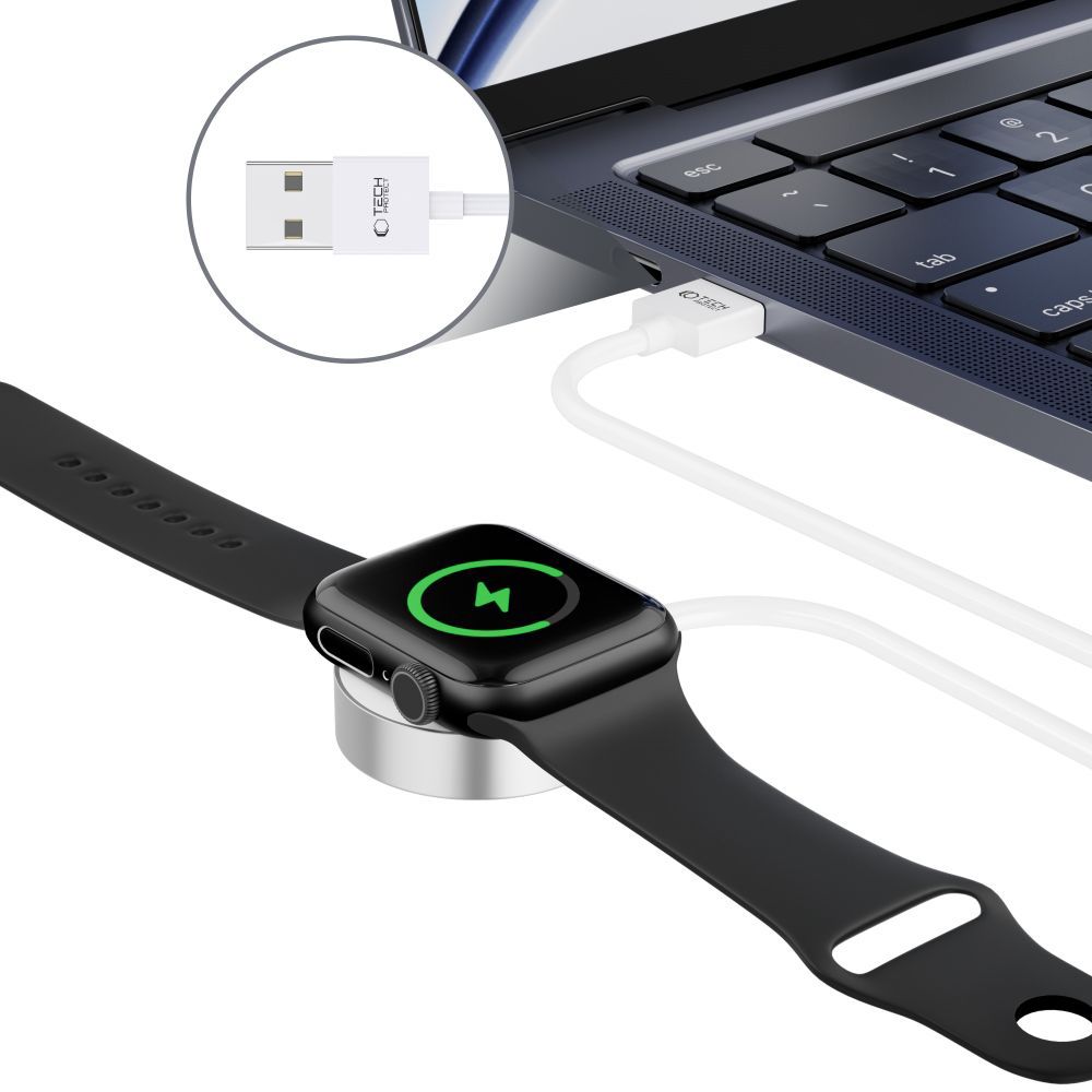 Tech-Protect UltraBoost Magnetic Inductive Charger for Apple Watch, USB-A, 1.2m, White