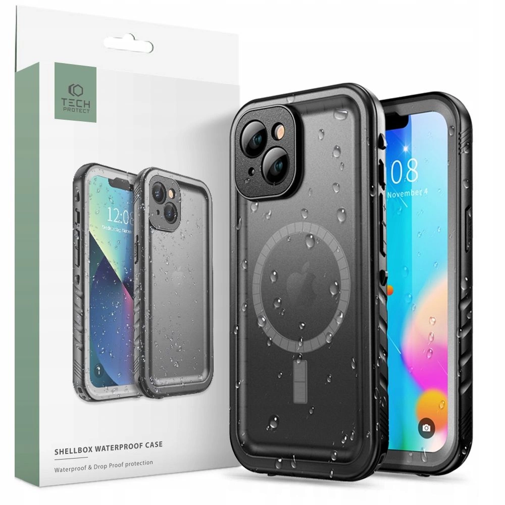 Apple iPhone 14 6.1'' Tech-Protect ShellBox Waterproof IP68 with MagSafe Book Case Cover, Black