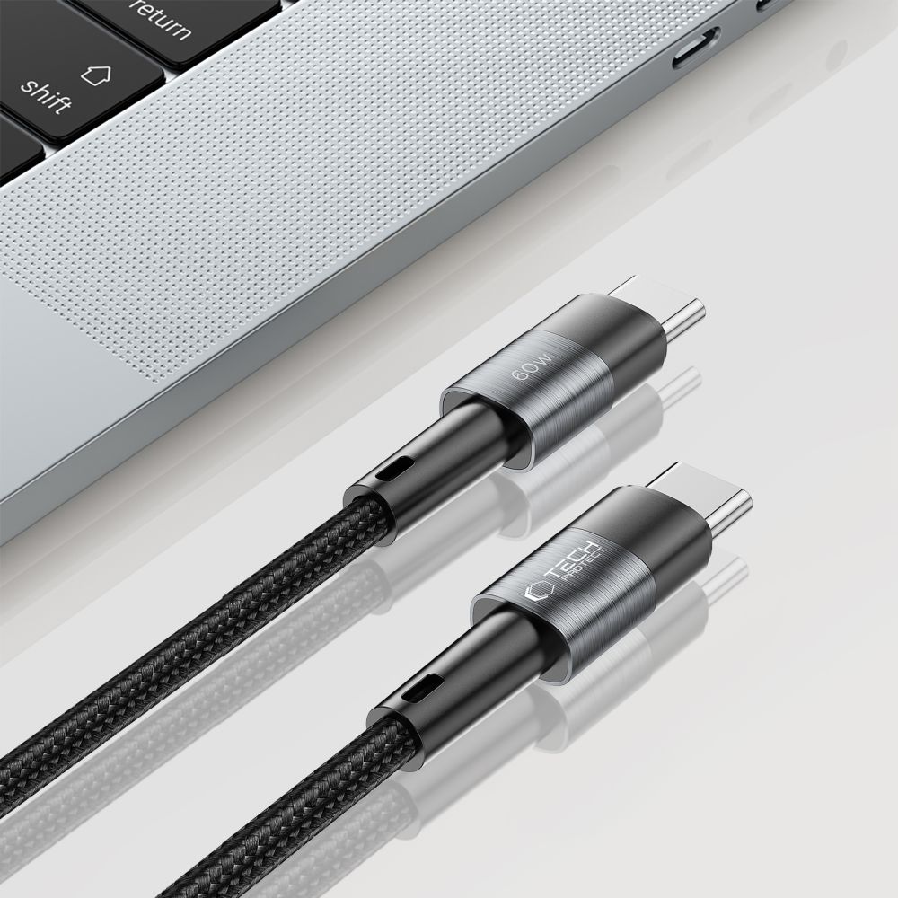 Tech-Protect UltraBoost USB-C / USB-C PD kabelis 60W 3A 0.25m, pelēks