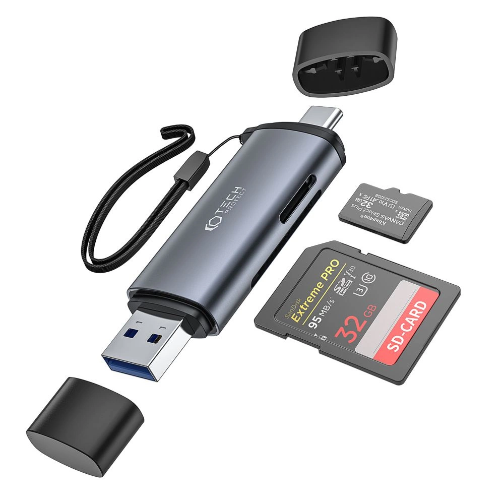 Tech-Protect UltraBoost SD / microSD Card Reader USB-C / USB-A, Gray