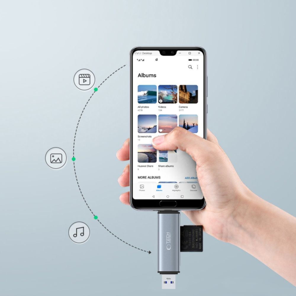 Tech-Protect UltraBoost SD / microSD karšu lasītājs USB-C / USB-A, pelēks