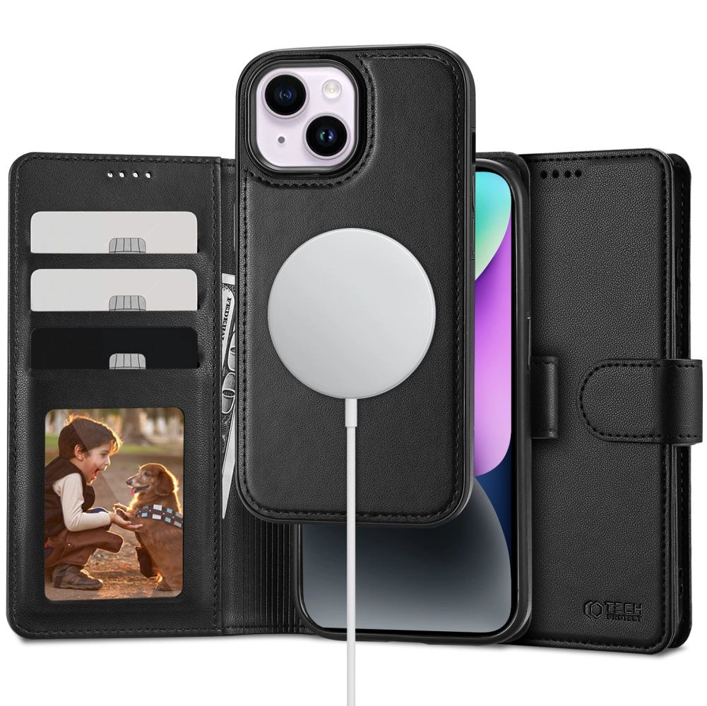 Apple iPhone 14 6.1'' Tech-Protect Wallet MagSafe Book Case Cover, Black