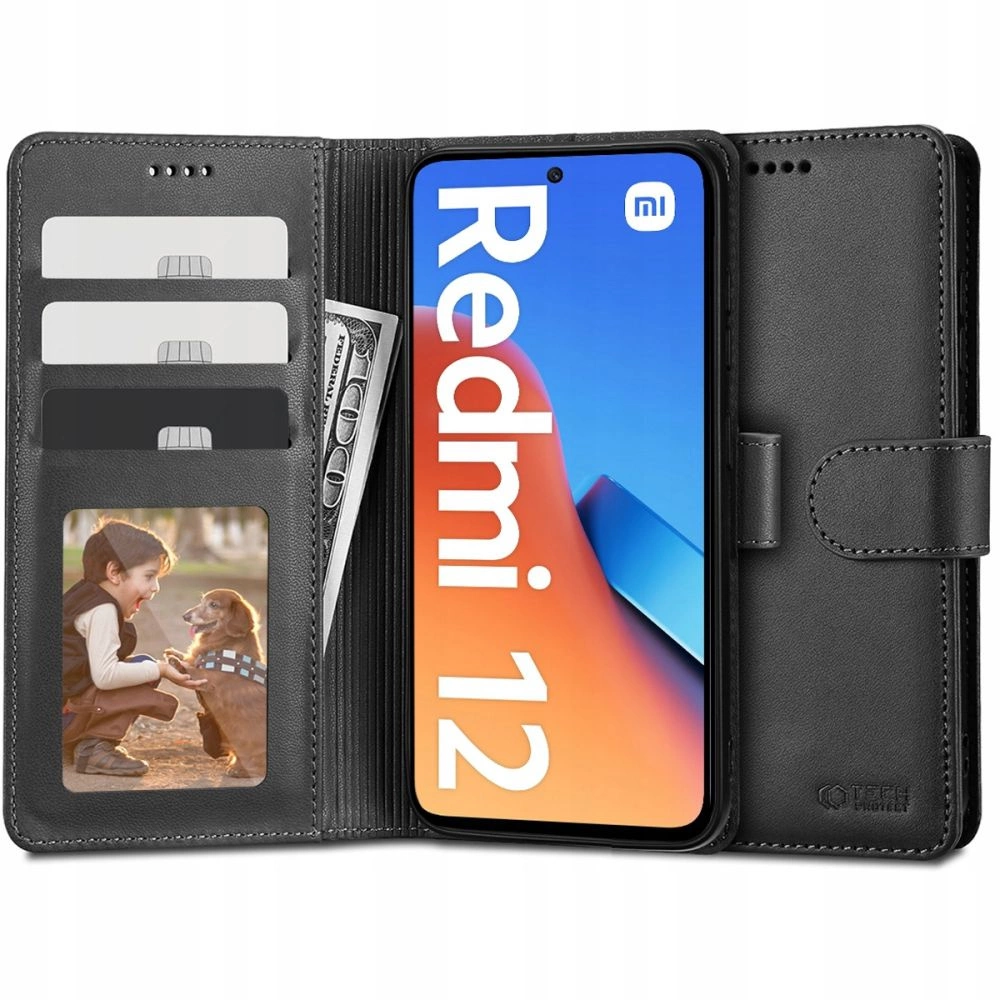 Xiaomi Redmi 12 Tech-Protect Wallet Book Case Cover, Black | Чехол для Телефона Кабура...