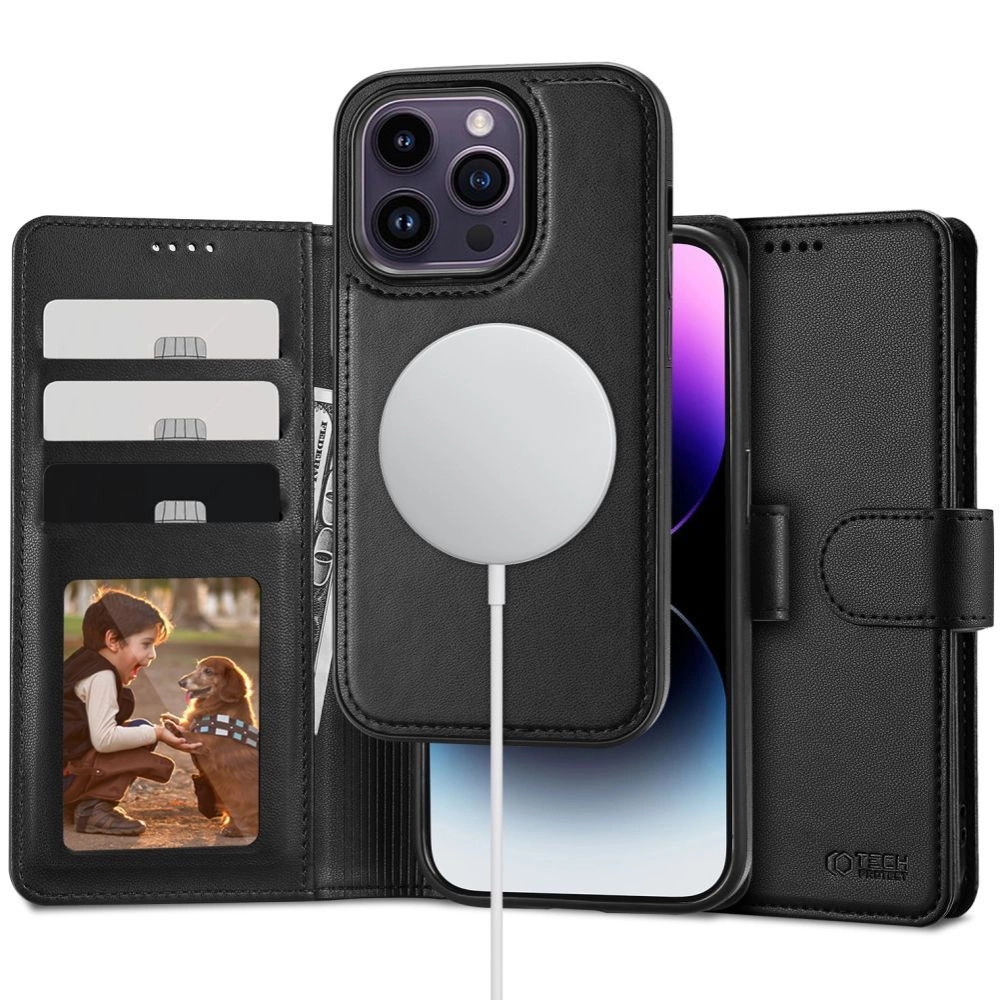 Apple iPhone 15 Pro 6.1'' Tech-Protect Wallet MagSafe Book Case Cover, Black | Telefona Vāciņš Maciņš Apvalks...
