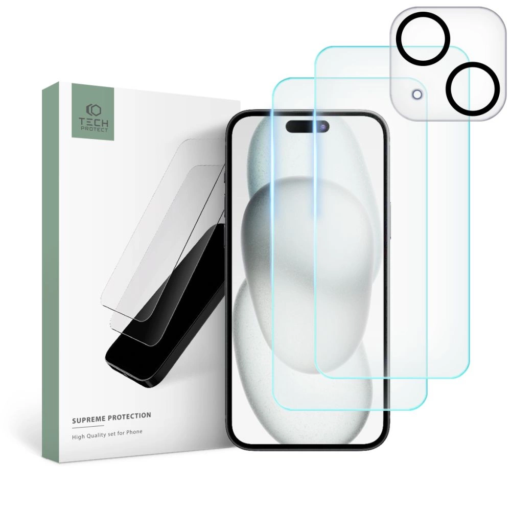 Apple iPhone 15 Plus 6.7'' Tech-Protect Supreme Tempered Glass 2x + Camera Glass | Защитная Стекло для...