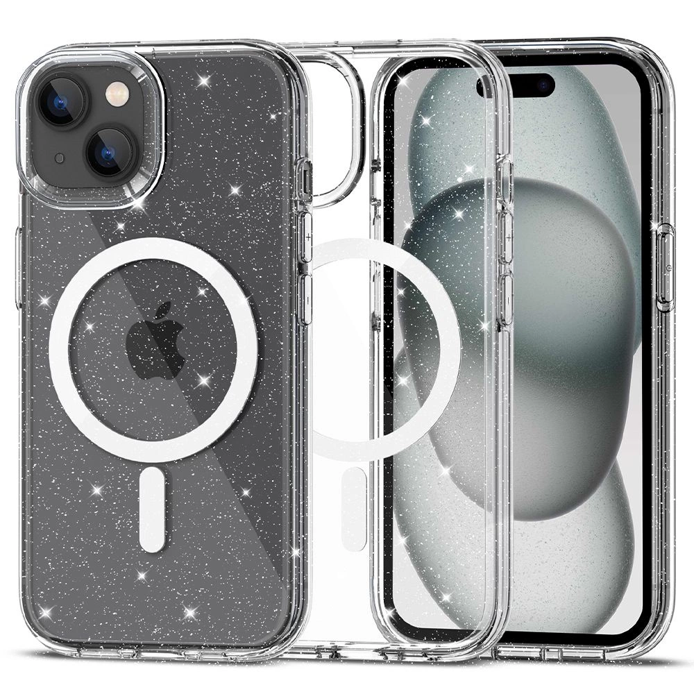 Tech-Protect iPhone 15 Case FlexAir Hybrid MagSafe, Clear Glitter