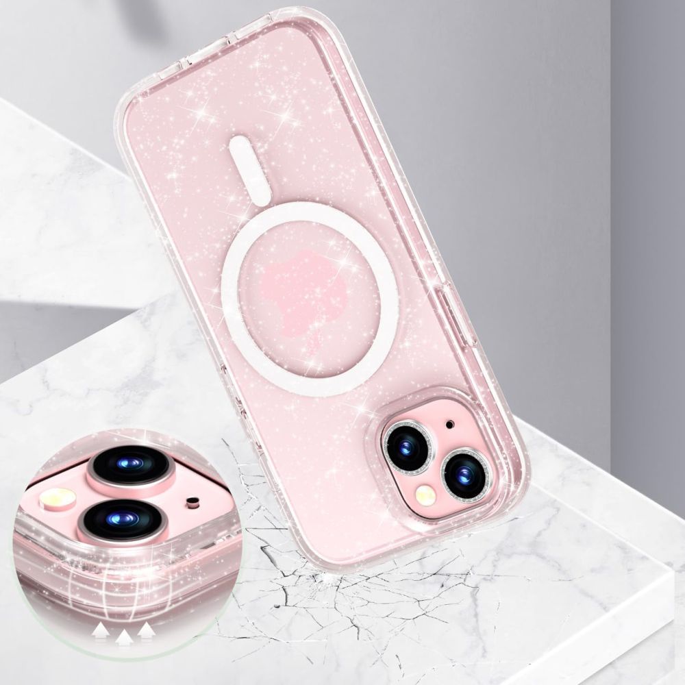 Tech-Protect iPhone 15 Case FlexAir Hybrid MagSafe, Clear Glitter
