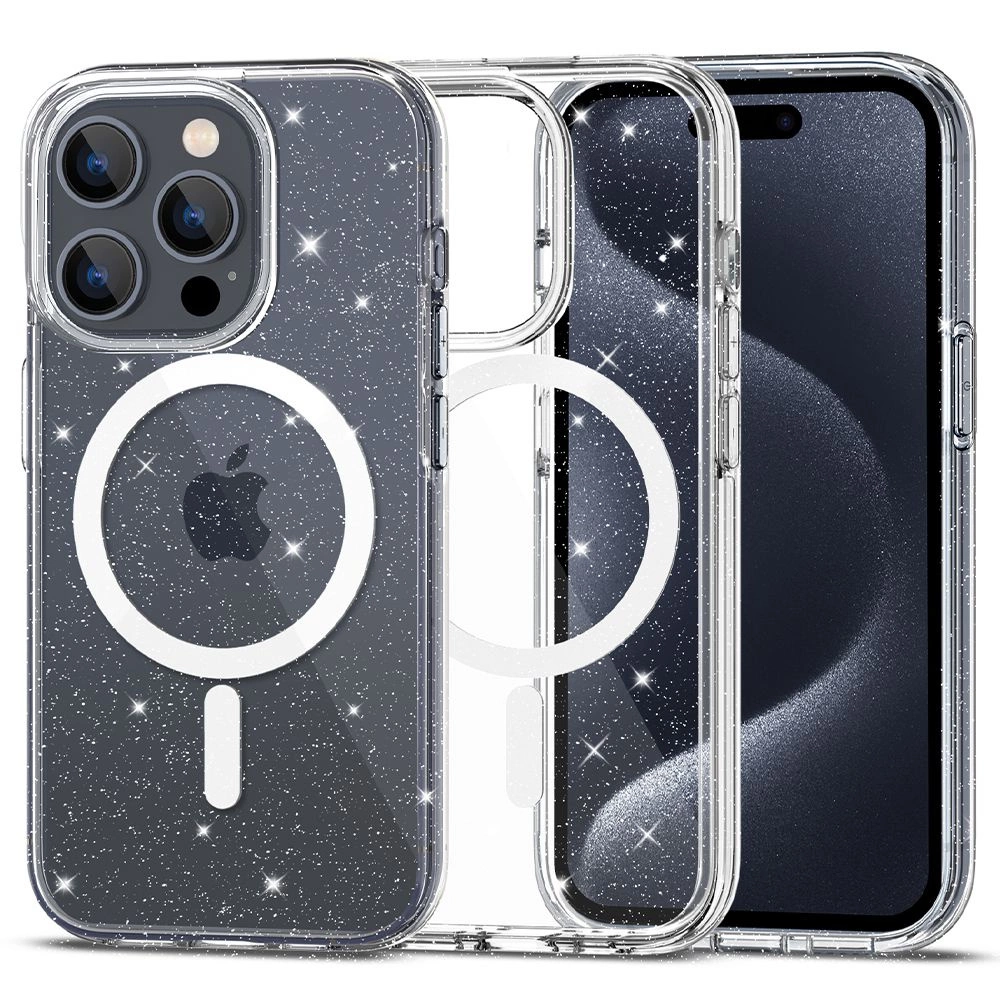 Apple iPhone 15 Pro Max 6.7'' Tech-Protect FlexAir Hybrid MagSafe Cover Case, Transparent and Glitter | Telefona...