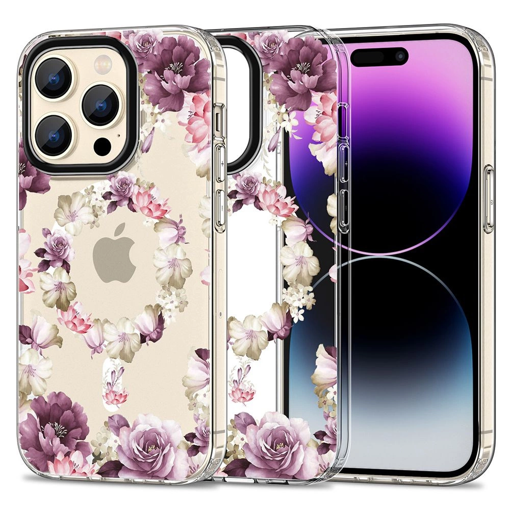 Apple iPhone 15 Pro Max 6.7'' Tech-Protect MagMood MagSafe Case Cover, Purple Roses | Telefona Vāciņš Maciņš...