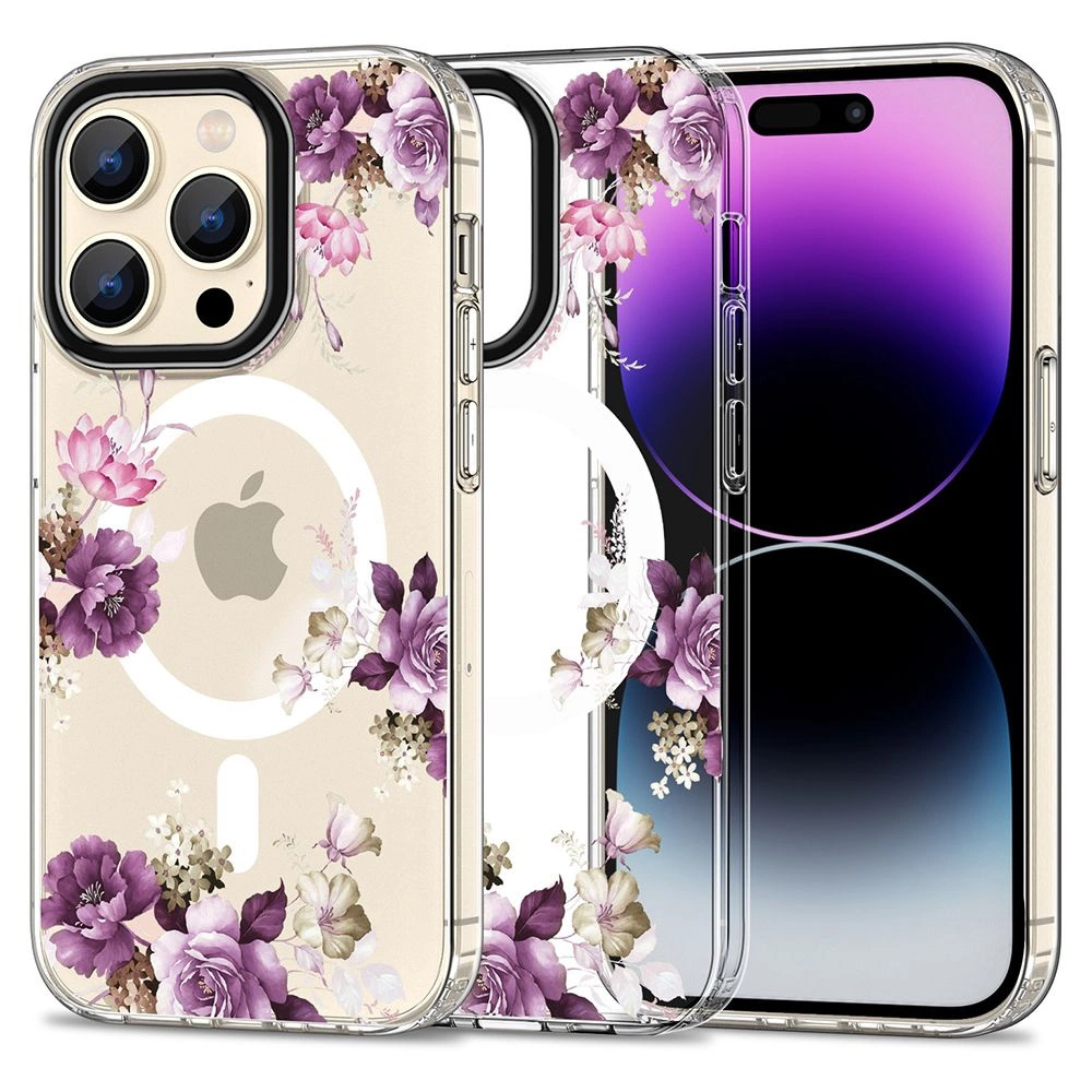 Apple iPhone 15 Pro Max 6.7'' Tech-Protect MagMood MagSafe Case Cover, Purple Flowers | Telefona Vāciņš Maciņš...