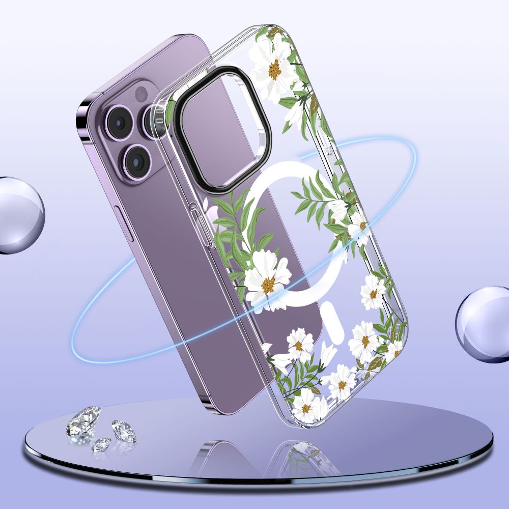 Apple iPhone 14 Pro Max 6.7\'\' Tech-Protect MagMood MagSafe Case Cover, Daisies with Leaves