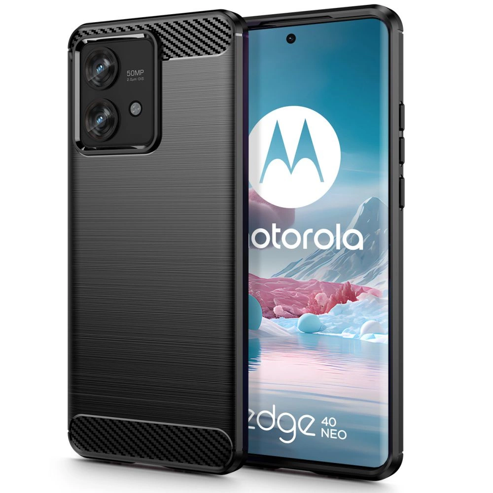Motorola Edge 40 Neo Tech-Protect TPUCarbon Fiber TPU Protective Case Cover, Black | Telefona Vāciņš Maciņš...