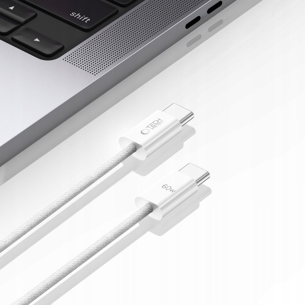 Tech-Protect UltraBoost Classic USB-C / USB-C PD kabelis 60W 1m, balts