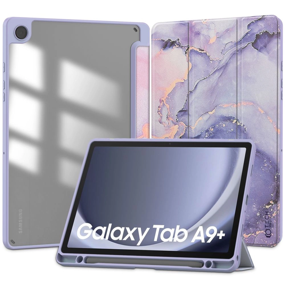 Samsung Galaxy Tab A9+ Plus (SM-X210, X215, X216B) Tech-Protect SC Pen Hybrid Cover Case, Purple Marble | Чехол...