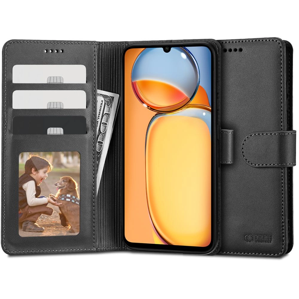 Xiaomi Redmi 13C / Poco C65 Tech-Protect Wallet Book Case Cover, Black | Telefona Vāciņš Maciņš Apvalks Grāmatiņa