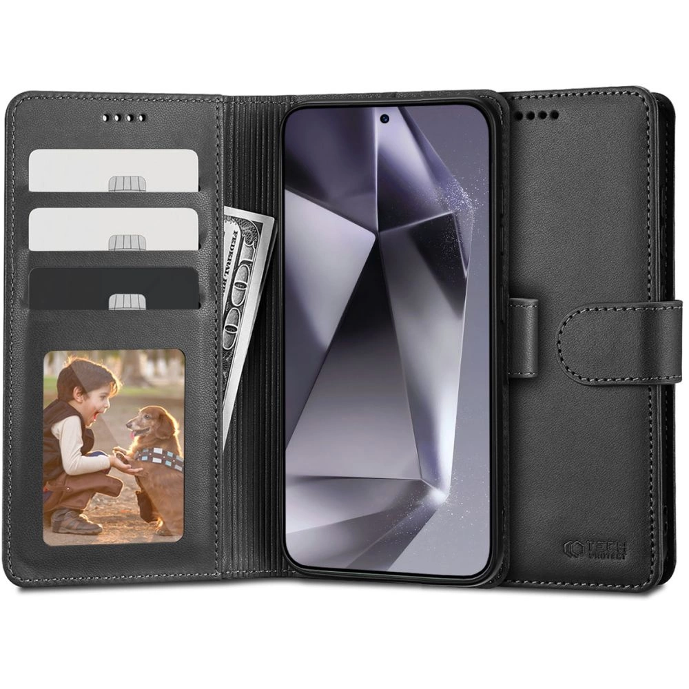 Samsung Galaxy S24 (SM-S921) Tech-Protect Wallet Book Case Cover, Black | Telefona Vāciņš Maciņš Apvalks...