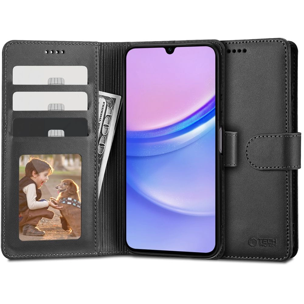 Samsung Galaxy A15 ( SM-A156, SM-A155 ) Tech-Protect Wallet Book Case Cover, Black