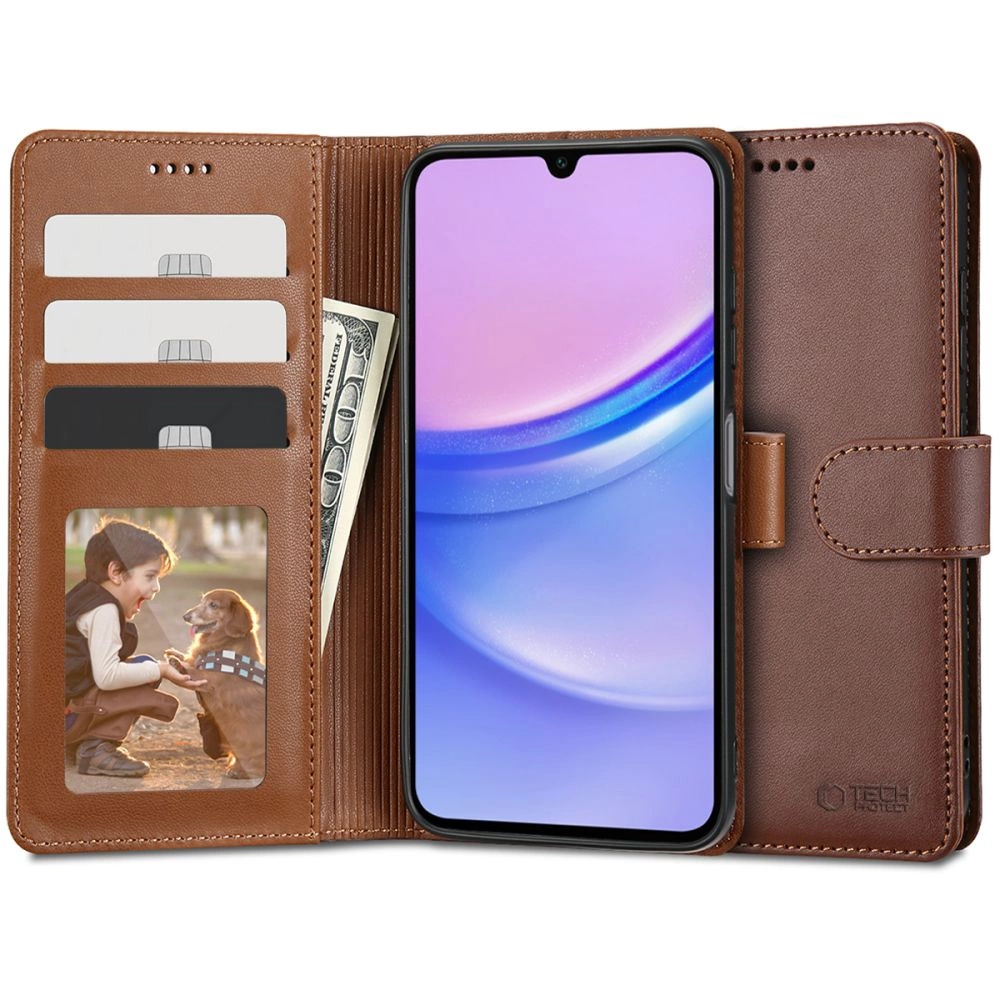 Samsung Galaxy A15 ( SM-A156, SM-A155 ) Tech-Protect Wallet Book Case Cover, Brown