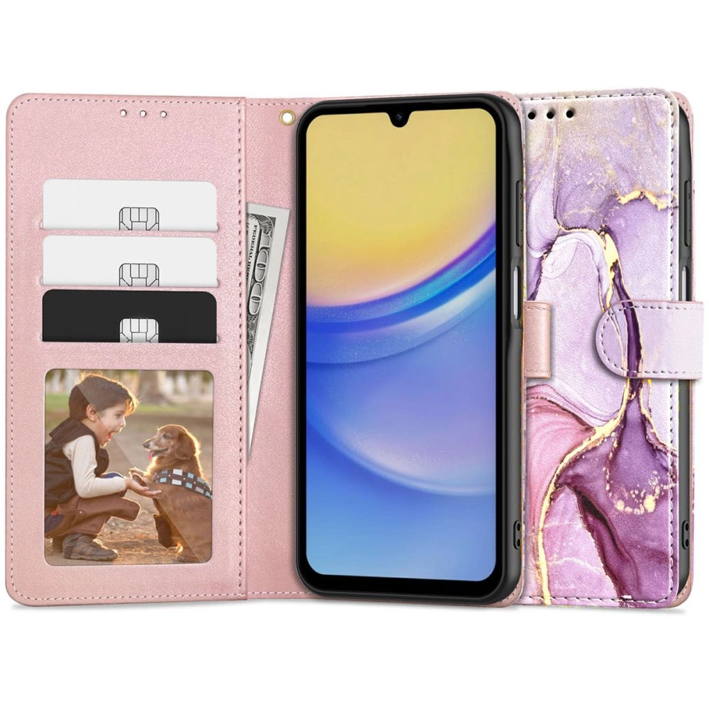 Samsung Galaxy A15 ( SM-A156, SM-A155 ) Tech-Protect Wallet Book Case Cover, Pink Marble
