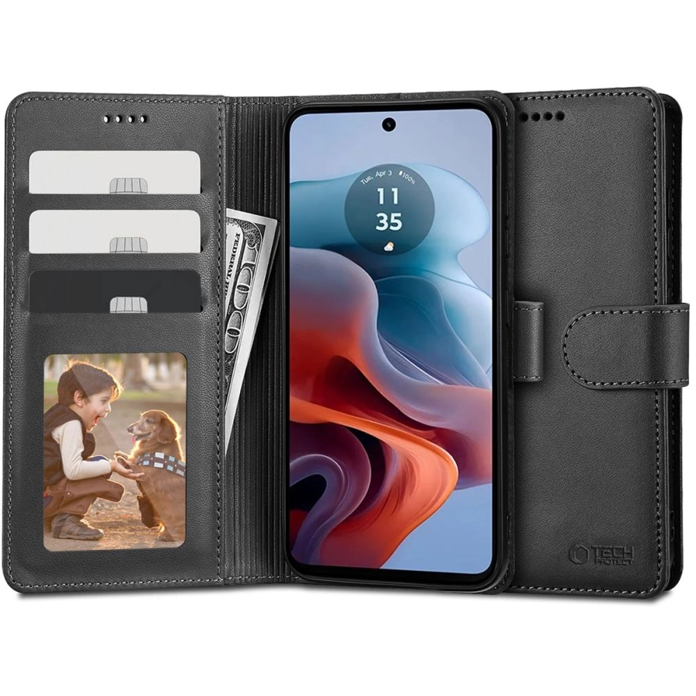 Motorola Moto G34 5G Tech-Protect Wallet Book Case Cover, Black | Telefona Vāciņš Maciņš Apvalks Grāmatiņa