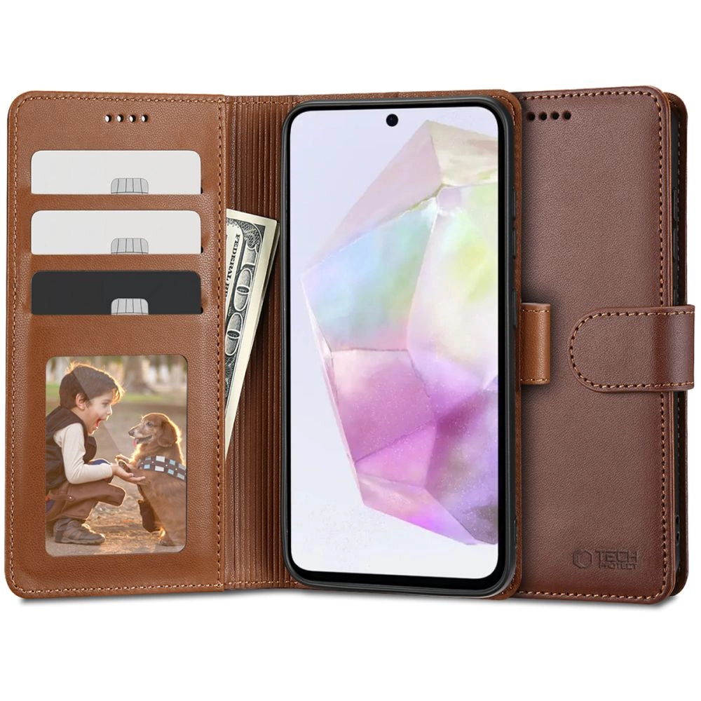 Samsung Galaxy A35 ( SM-A356E/DS ) Tech-Protect Wallet Book Case Cover, Brown | Telefona Vāciņš Maciņš Apvalks...