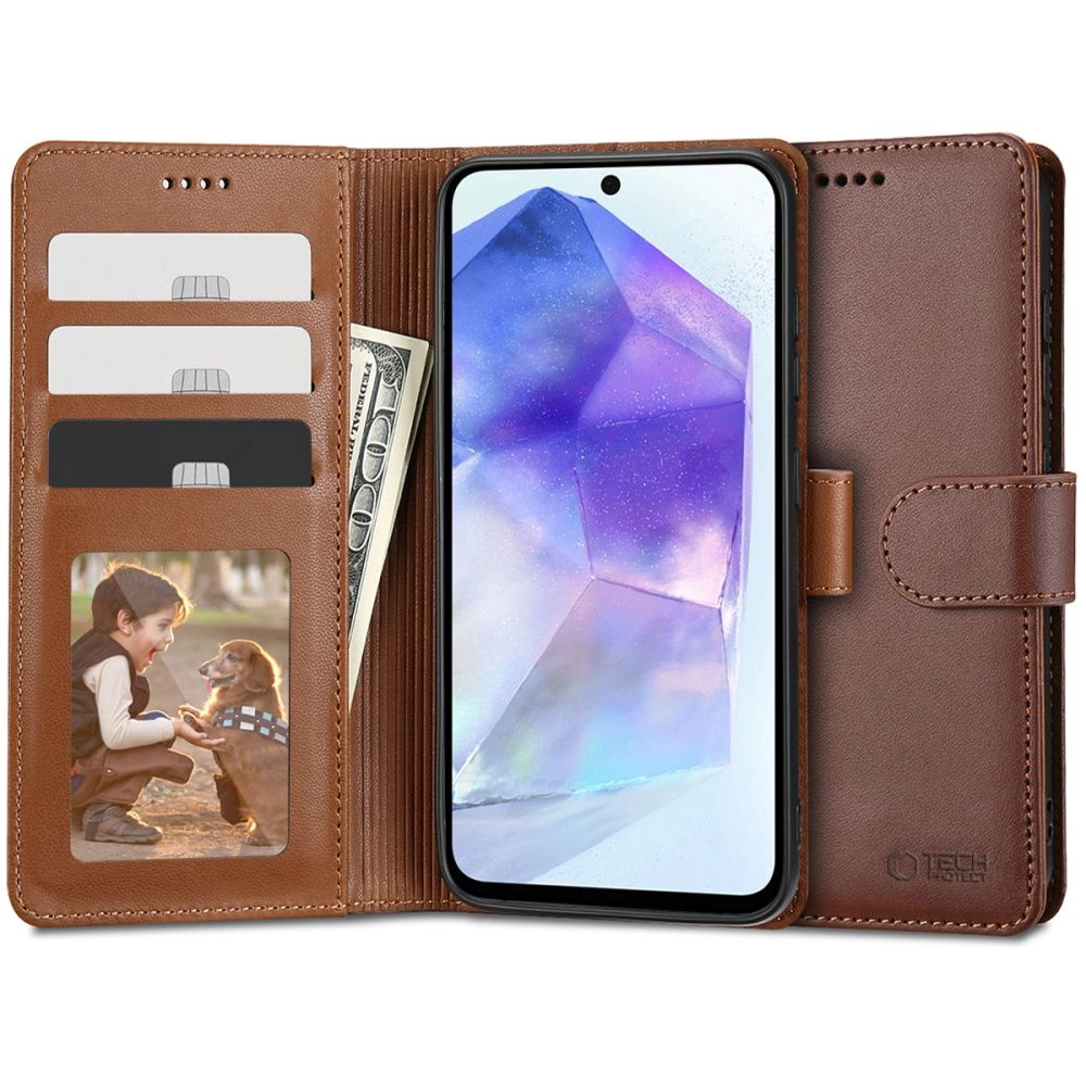Samsung Galaxy A55 ( SM-A556B/DS ) Tech-Protect Wallet Book Case Cover, Brown | Telefona Vāciņš Maciņš Apvalks...
